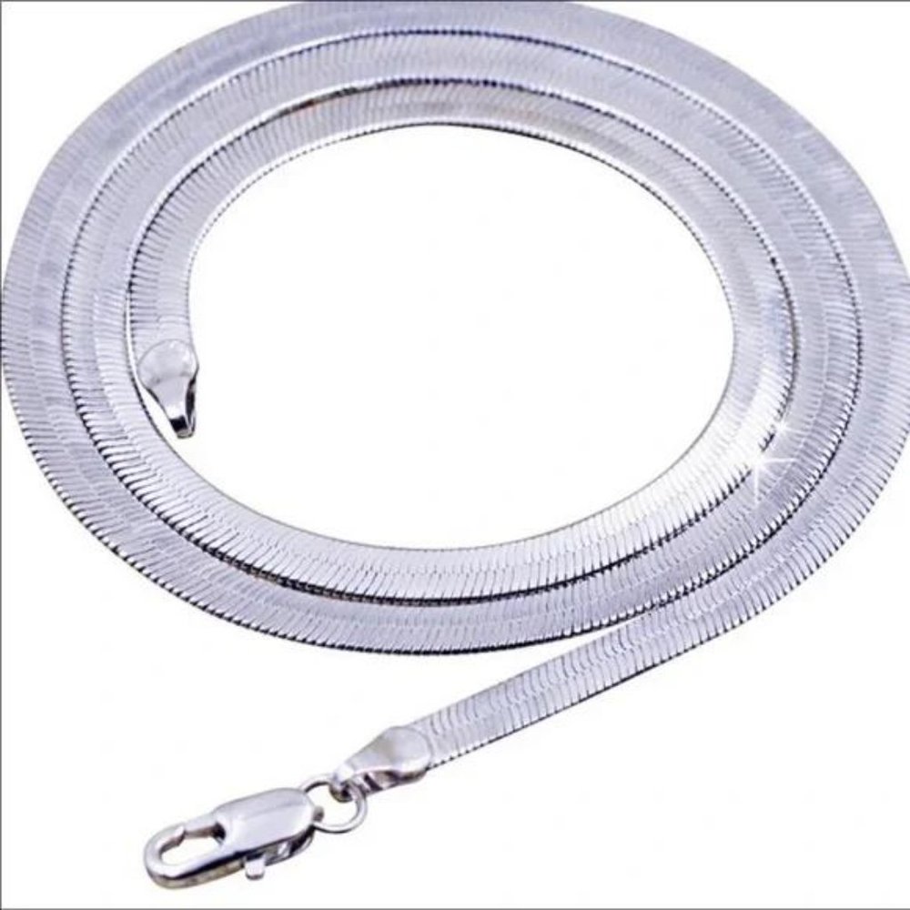 NEW 925 STERLING SILVER SNAKE FLATE NECKLACE - Picture 2 of 7